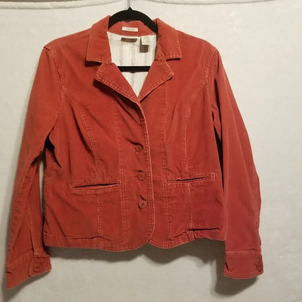 St Johns Bay LP Petite Jacket Corduroy Burnt Orange Stretch Cotton Autumn Grunge